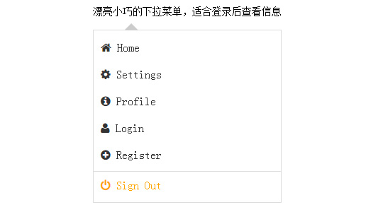 漂亮小巧的下拉菜单，适合登录后查看信息