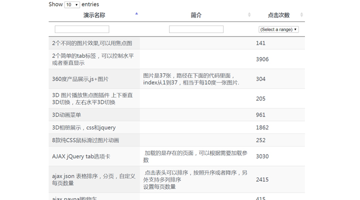 dataTables.js分页演示 支持排序，过滤